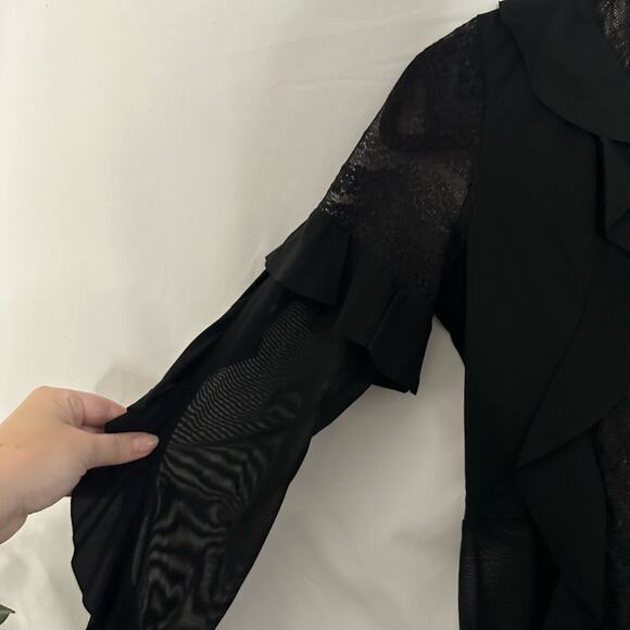 Skivvies for Love & Lemons Eva Lace Ruffle Thong Bodysuit Black Size Medium - Picture 10 of 11